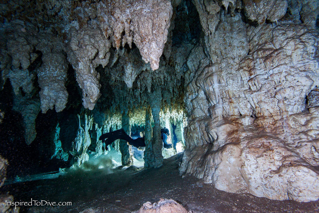 Cave diver in cave system Sac Actun in Mexico