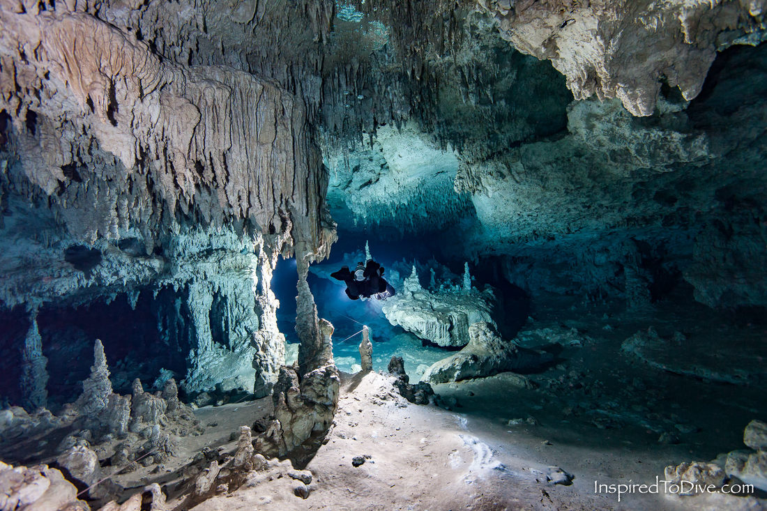 Cave diver in Cenote La Concha in Mexico