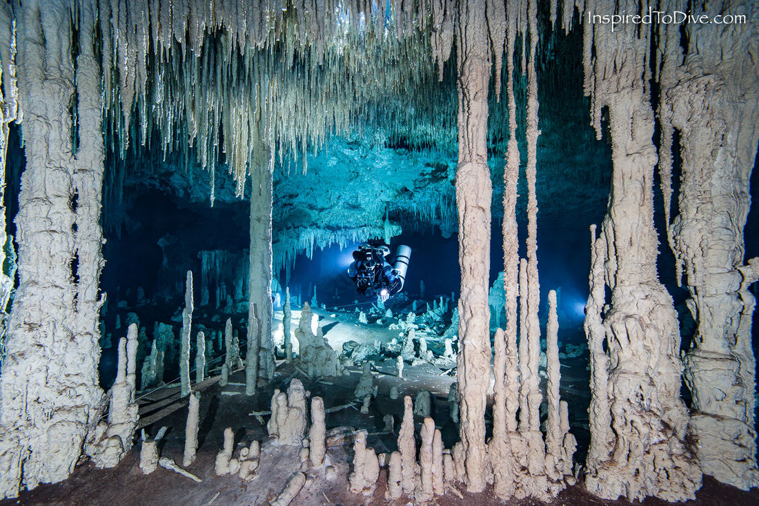 Cave diver in the world's longest underwater cave system Sac Actun