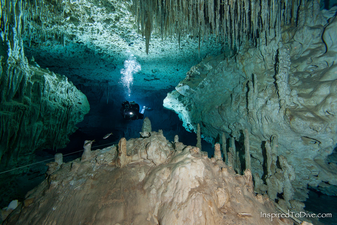 Cave diver in Chan Hol cenote in Mexico